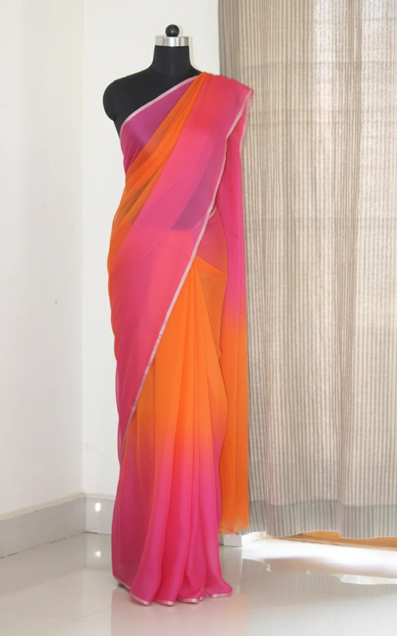 Double shaded pure silk chiffon saree